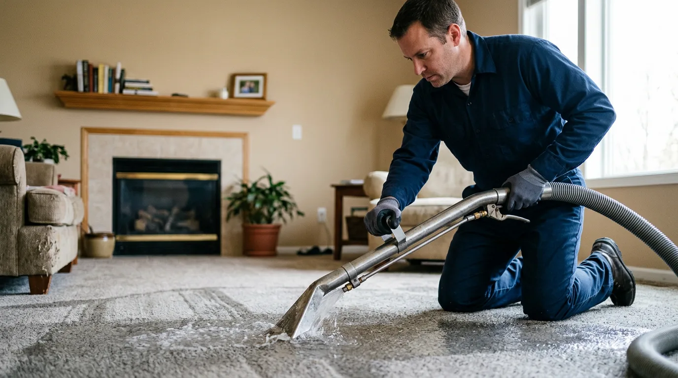 Water damage restoration technician working near Dallas Center, IA